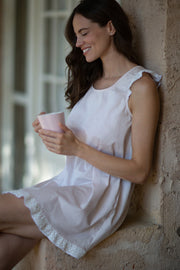 Sottoveste da donna TULIPANO in tela di cotone e bordi in sangallo-  Sottoveste fresca e romantica