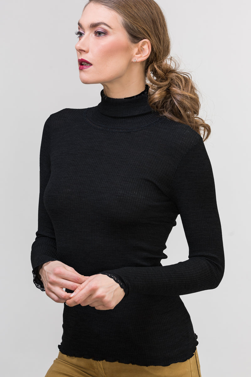 Amelie Long-sleeved Turtleneck -Ribbed Tubolar Wool Silk