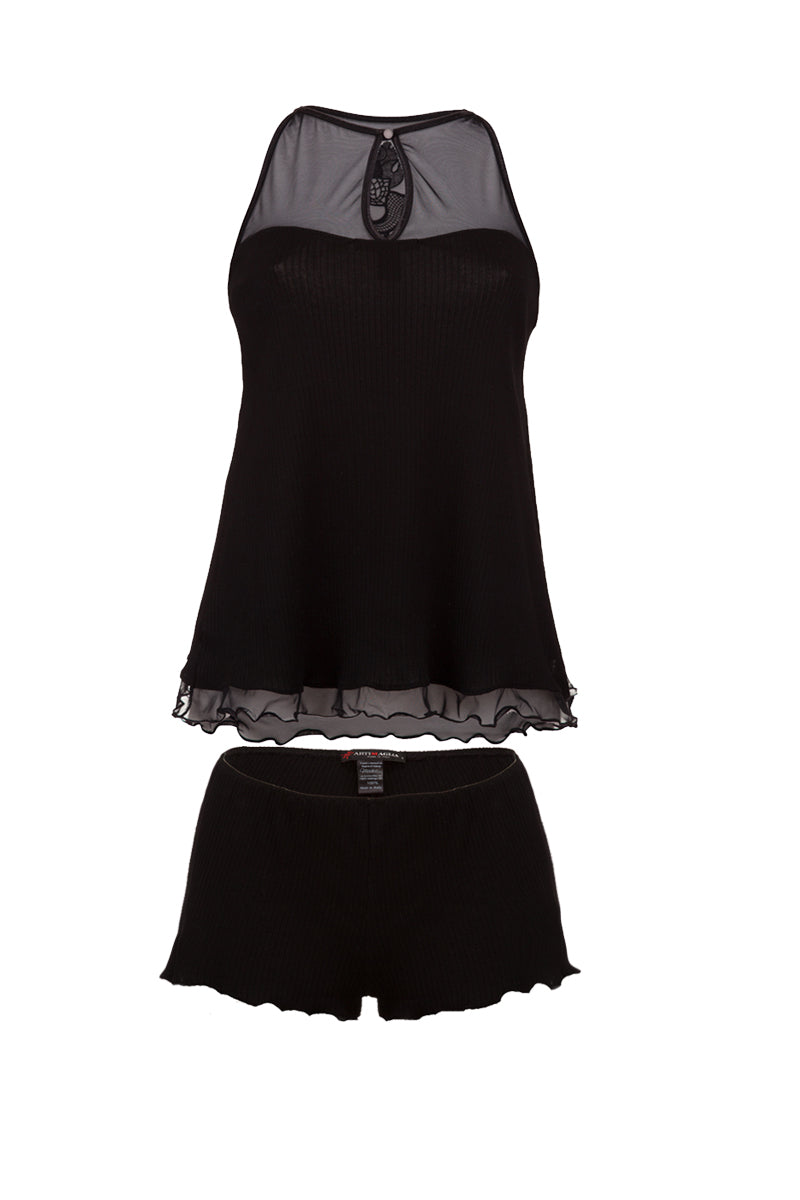 Completo intimo canotta e shorts da donna 116 in Cotone Filoscozia - Anallergico, antibatterico e con macramè sulla schiena