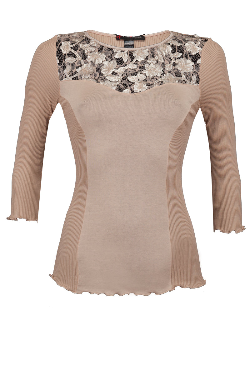 121 04 3/4 sleeve with leather decorations - Filoscozia® cotton