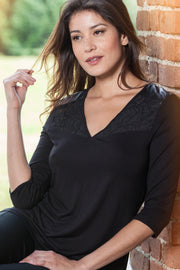 Maglia da donna 136 in viscosa - Manica al gomito e scollo a V con effetto pizzo