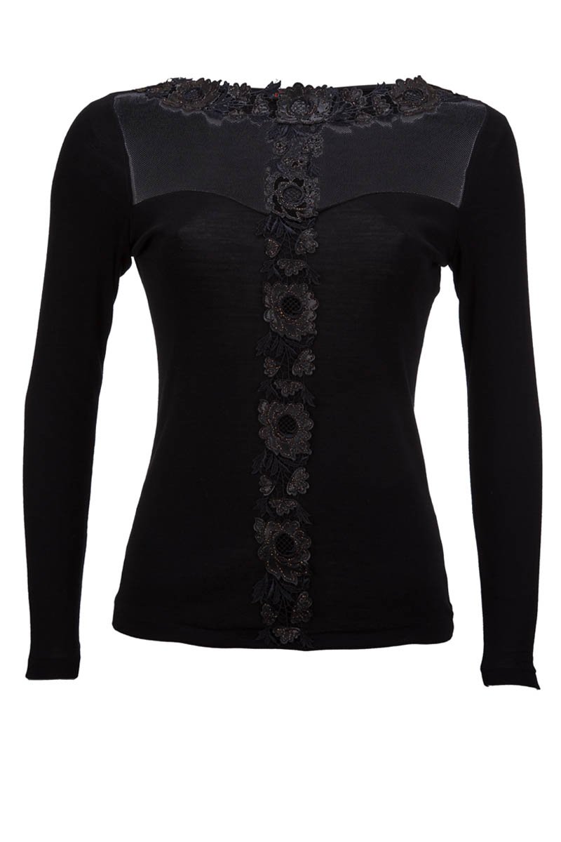 204 04 Long-sleeved Boat Neck - Tubolar Wool Silk
