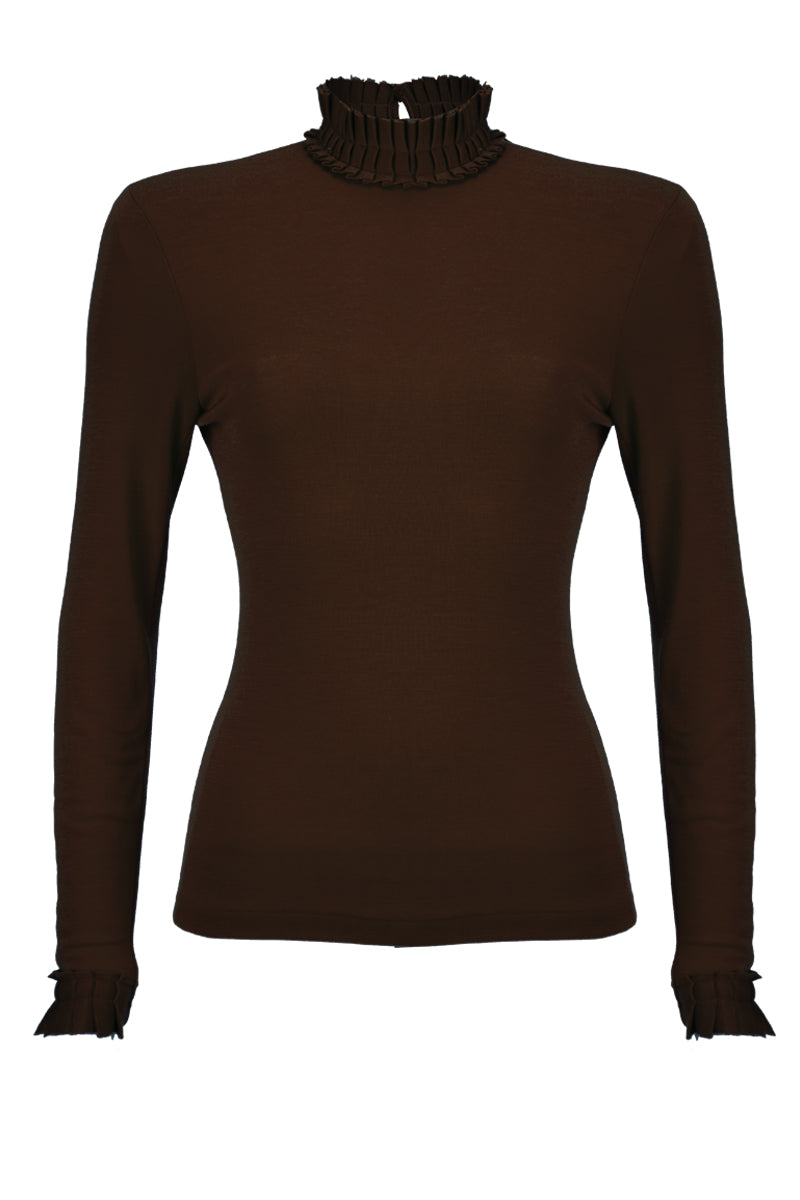 225 04 Long-sleeved Lupetto - Wool Silk with Pleated Edges