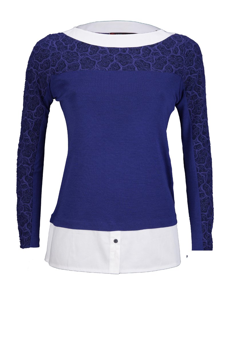 244 04 Under-jacket Long-sleeved Boat neck Shirt collar - Tubolar Wool Silk 