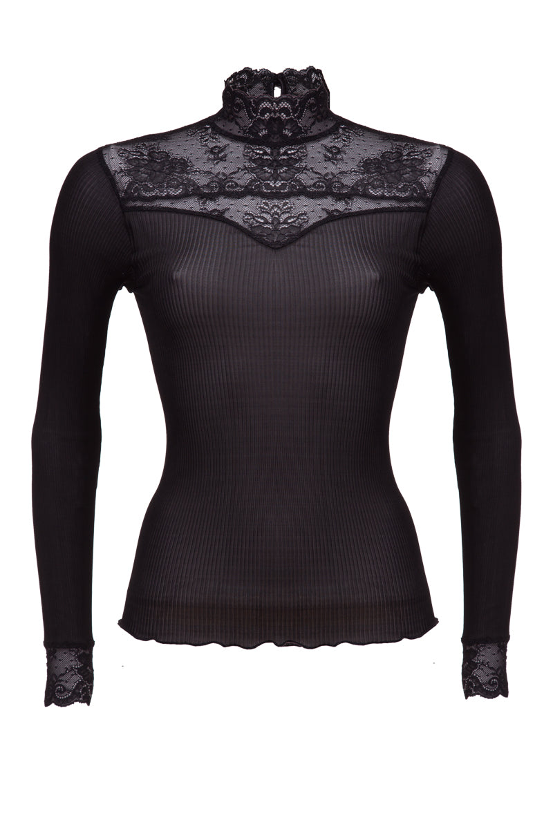 Maglia lupetto da donna 319 in seta - Costina tubolare e pizzo con cordonetto
