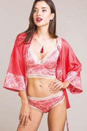 Completo intimo da donna 503 in raso - Bralette con spalline regolabili e slip in retina elastica