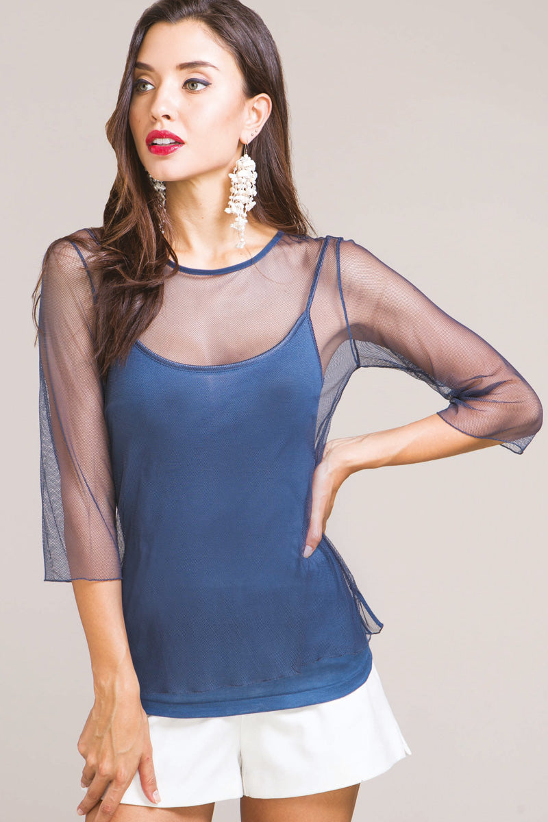 Canotta da donna 506 in cotone filoscozia - Bordo in raso e manica 3/4 in rete impalpabile