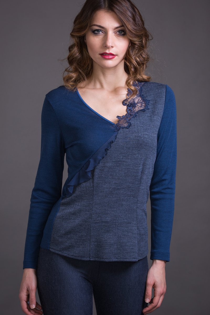 683 04 Long-sleeves V-neck - Tubolar Wool Silk