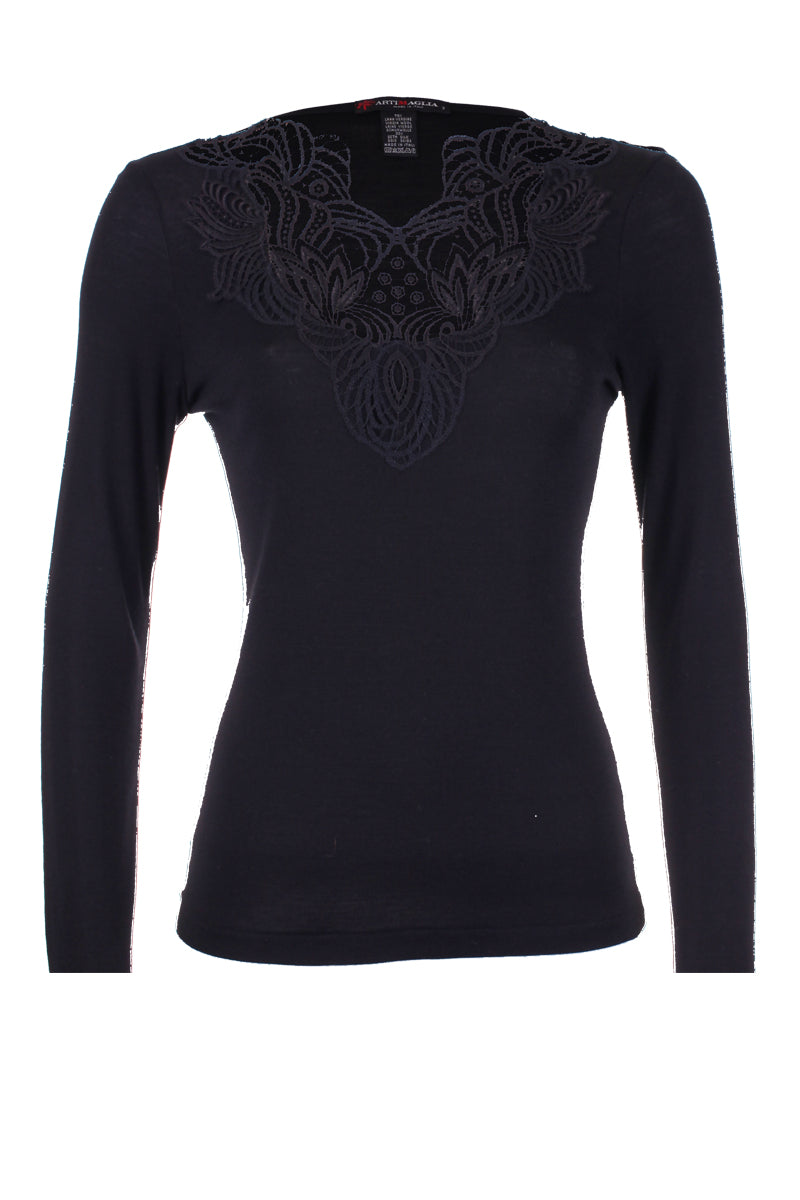 755 04 Bischoff retro style macramé wool silk sweater with long sleeves