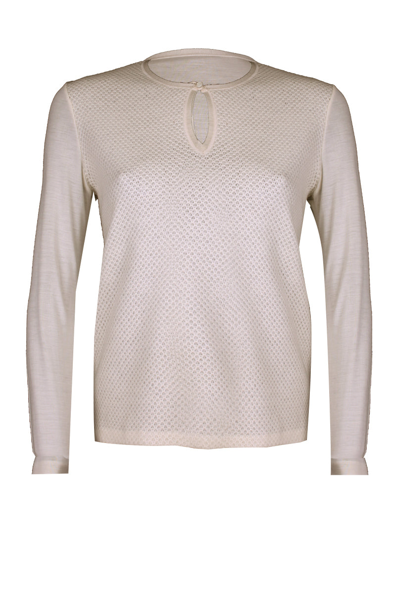 Maglia manica lunga da donna 765 in lana seta - Inserti in lana cotta e lavabile in lavatrice