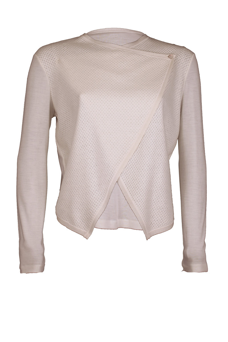 Maglia da donna 766 in lana seta - Manica lunga e inserti in lana cotta