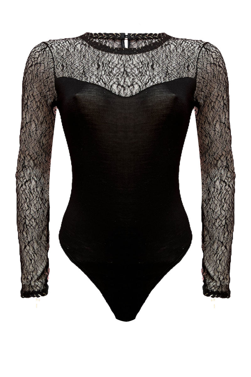 779 04 Long-sleeved body in wool, silk and wool-effect leize