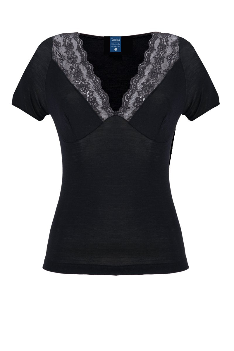 Melania Short Sleeve Brasierre - Tubolar Wool Silk 