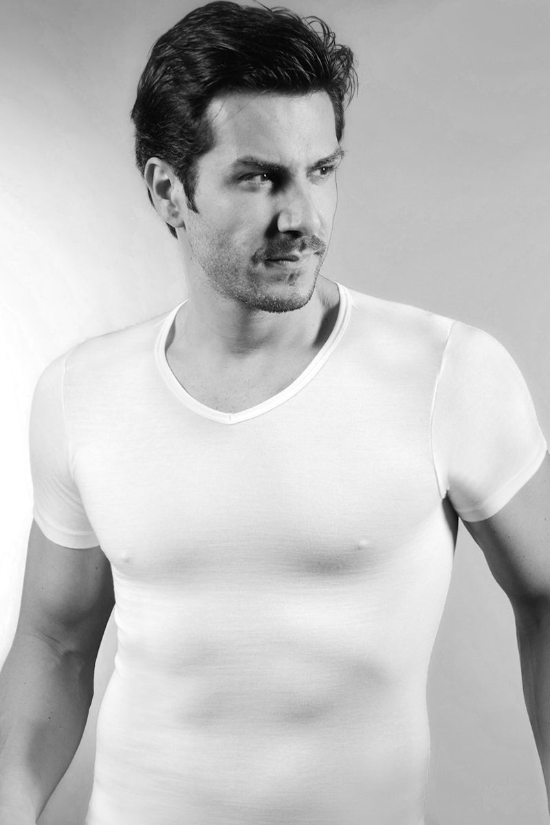 Maglietta a mezza manica da uomo Carlo in caldo cotone felpato - Scollo a V