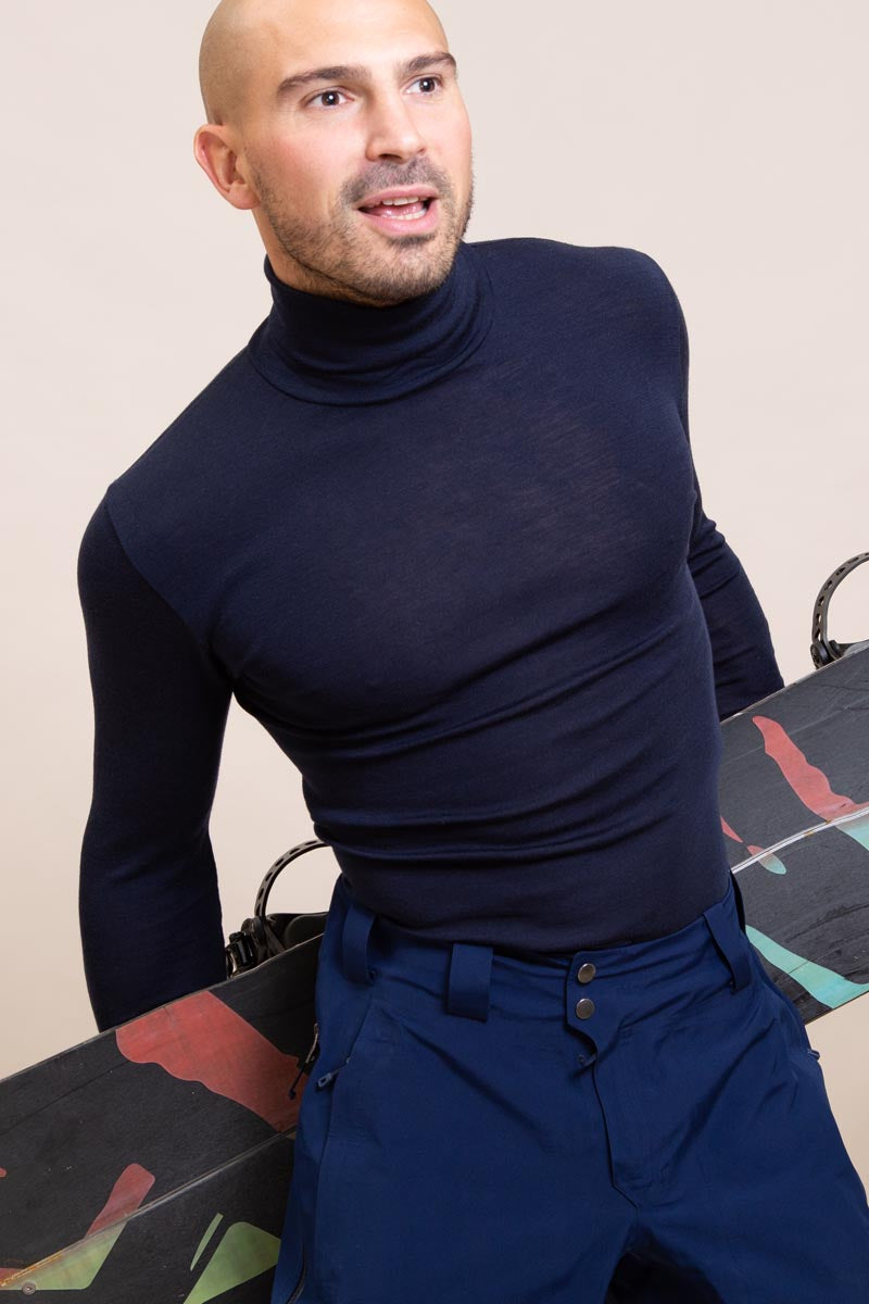 Maglia dolcevita da uomo Cervino in lana merino e seta - Irrestringibile, traspirante, isolante e caldissima