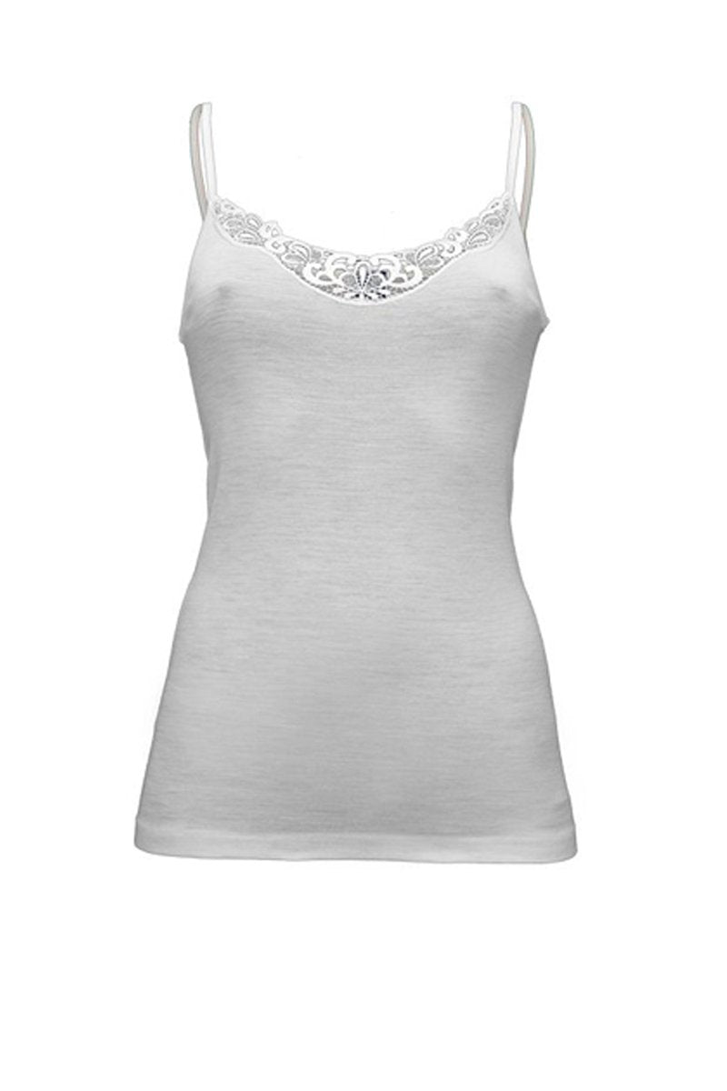 Women's tank top Cinzia in silk wool - Strap and macramé inserts