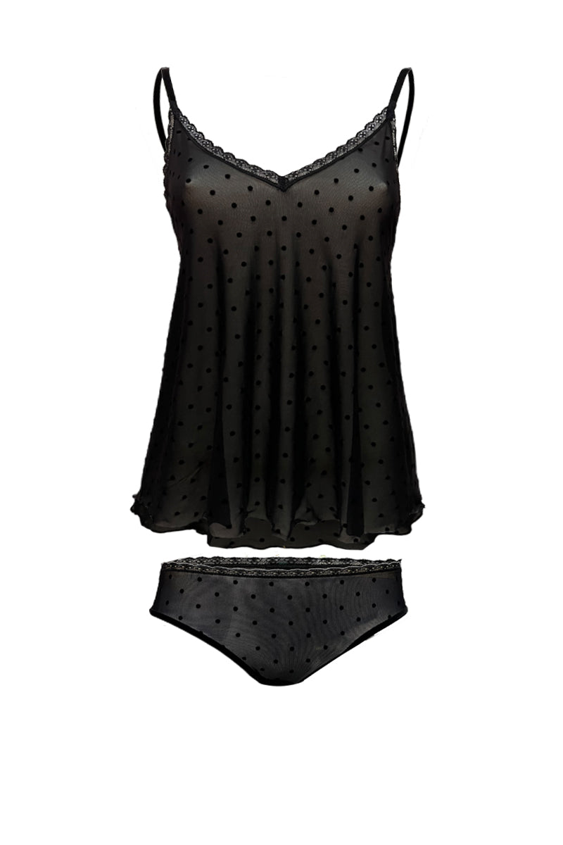 Completo intimo da donna Cloe in tulle elastico - Finiture in pizzetto e vestibilità morbida