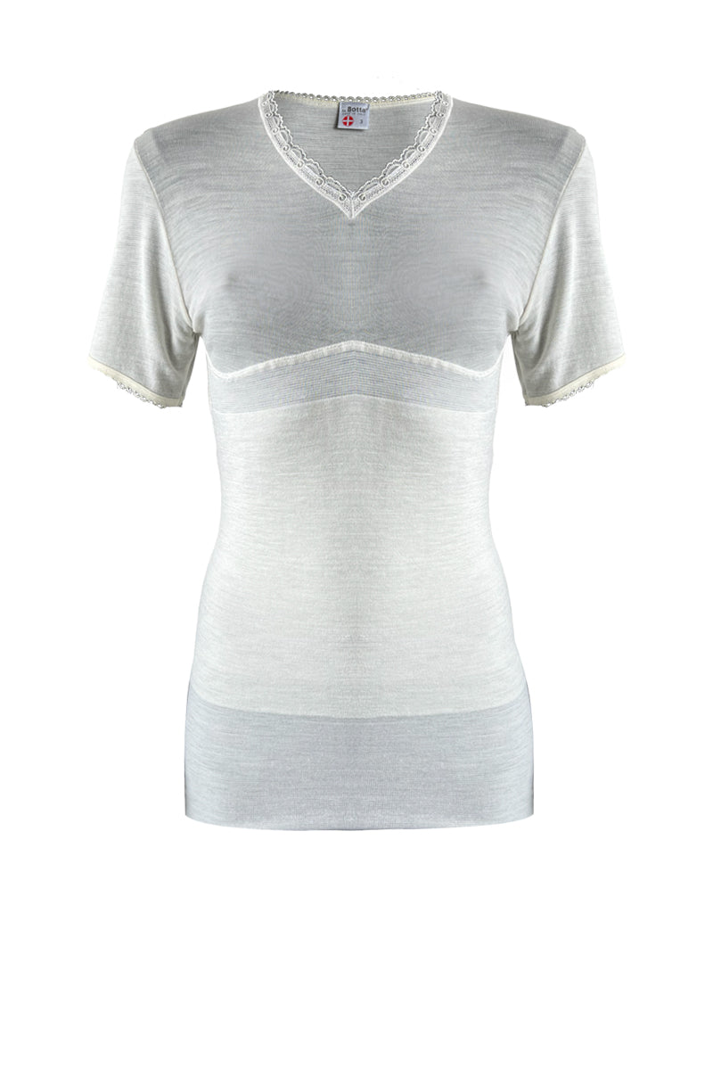 Maglietta da donna D23 in elastan - Scollo a V e cinturina incorporata