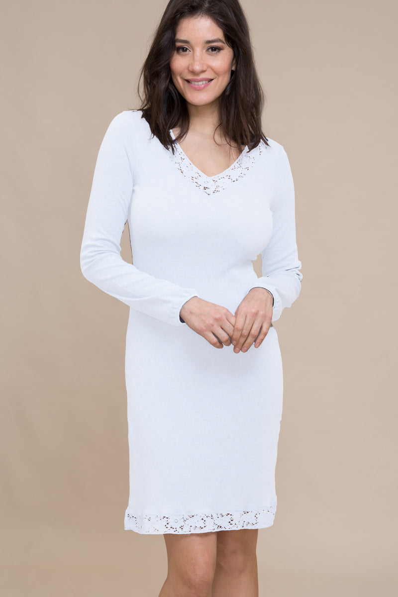 Demetra - Nightgown in warm cotton with elastic flounce