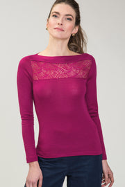 Maglia da donna Elisa in lana merino e seta - Manica lunga e barchetta