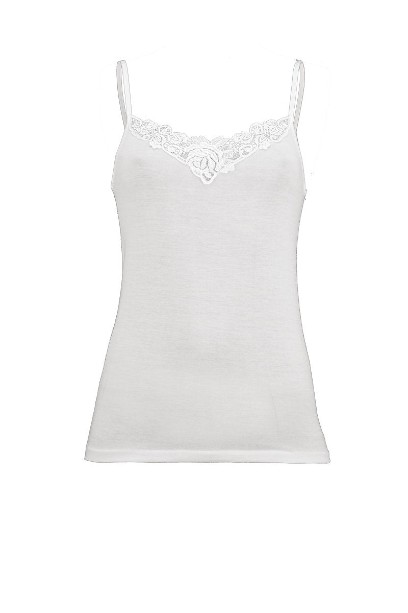 Canotta donna Emily in lana seta e cotone - Spalla stretta con pregiato macramé