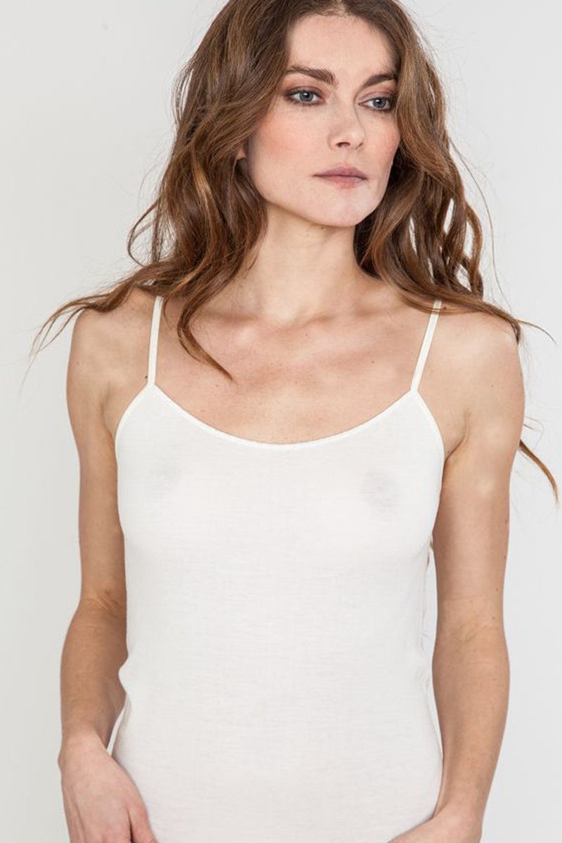 Canotta spalla stretta da donna Fiordaliso in lana seta cotone - Pregiata e interamente realizzata in Italia