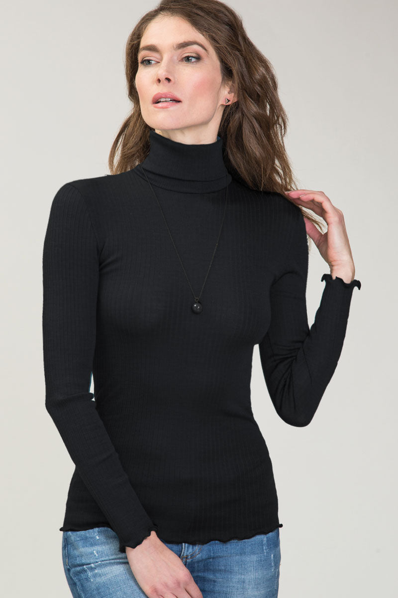 Maglia dolcevita da donna Ilary in lana seta - Manica lunga e plissettata CLASSIC