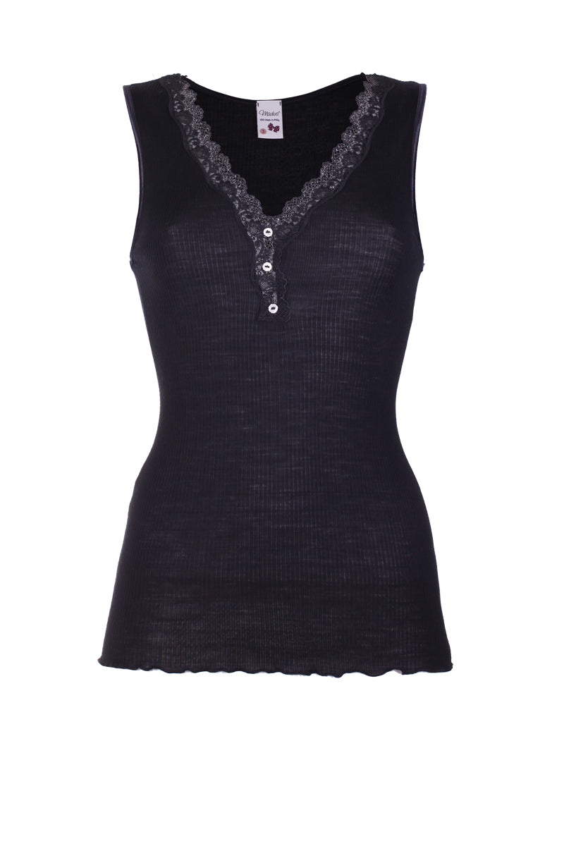 Canotta da donna Love・Spalla in lana - Spalla larga e balzina in tulle ricamato