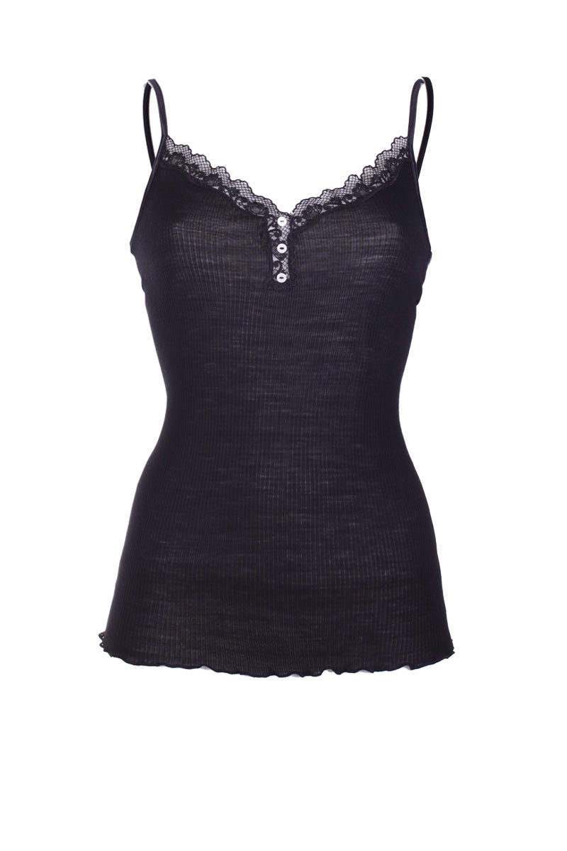 Love・Camisole Top in wool silk with embroidered tulle flounce