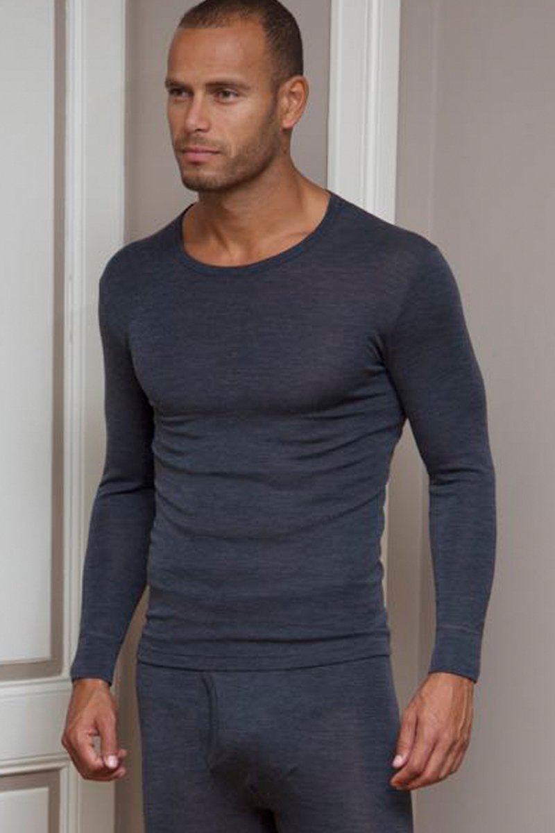 Maglia intima uomo Sassari in lana vergine extrafine e seta - Maniche lunghe e girocollo