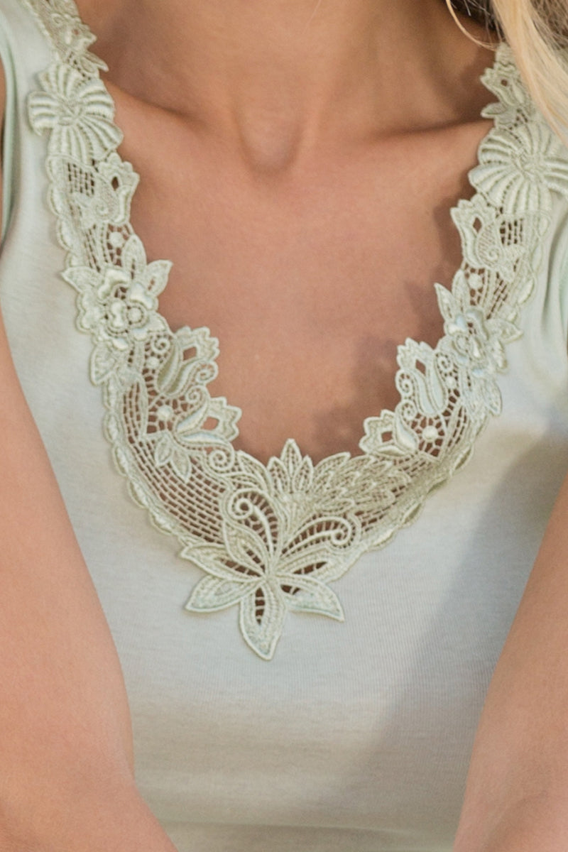Maglietta donna Sun in cotone filoscozia - Mezza manica con inserto macramé